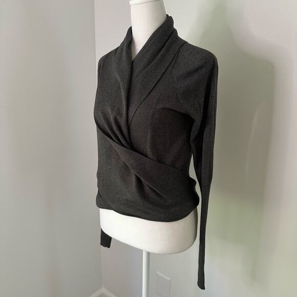 All Saints dark gray knit cropped wrap cardigan size 2 - Picture 3 of 9